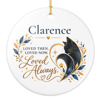 Load image into Gallery viewer, Personalized cat memorial ornament with name and Loved Then Loved Now Loved Always design