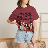 Load image into Gallery viewer, A Woman Cannot Survive on Wine Alone Funny Cat T-Shirt