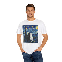 Load image into Gallery viewer, Starry Night Van Gogh Cute Cats, Unisex 100% Cotton Tee
