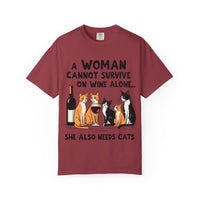 Load image into Gallery viewer, A Woman Cannot Survive on Wine Alone Funny Cat T-Shirt
