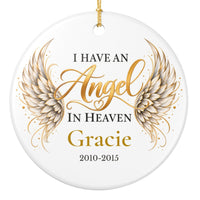 Load image into Gallery viewer, Personalized cat memorial ornament with gold angel wings, name and memorial years