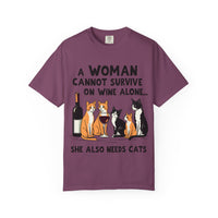 Load image into Gallery viewer, A Woman Cannot Survive on Wine Alone Funny Cat T-Shirt