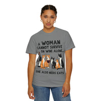 Load image into Gallery viewer, A Woman Cannot Survive on Wine Alone Funny Cat T-Shirt