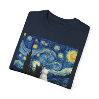 Load image into Gallery viewer, Starry Night Van Gogh Cute Cats, Unisex 100% Cotton Tee
