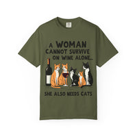 Load image into Gallery viewer, A Woman Cannot Survive on Wine Alone Funny Cat T-Shirt