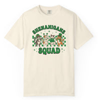 Load image into Gallery viewer, Beige t-shirt with 'Shenanigans Squad' graphic featuring cartoon dogs on a white background