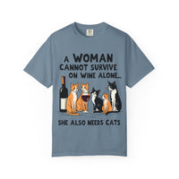 Load image into Gallery viewer, A Woman Cannot Survive on Wine Alone Funny Cat T-Shirt
