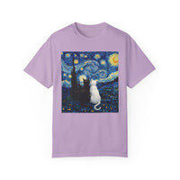 Load image into Gallery viewer, Starry Night Van Gogh Cute Cats, Unisex 100% Cotton Tee
