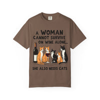 Load image into Gallery viewer, A Woman Cannot Survive on Wine Alone Funny Cat T-Shirt