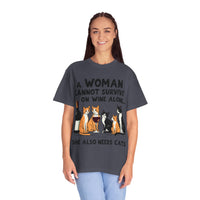 Load image into Gallery viewer, A Woman Cannot Survive on Wine Alone Funny Cat T-Shirt