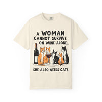 Load image into Gallery viewer, A Woman Cannot Survive on Wine Alone Funny Cat T-Shirt