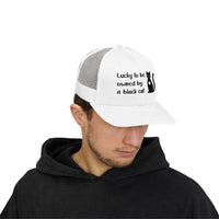 Load image into Gallery viewer, Snapback Trucker Cap - Lucky To Be Owned By A Black Cat
