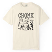 Load image into Gallery viewer, Beige t-shirt with black graphic of cats and the word 'CHONK' on a white background