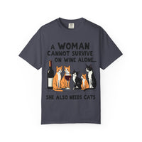 Load image into Gallery viewer, A Woman Cannot Survive on Wine Alone Funny Cat T-Shirt