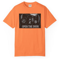 Load image into Gallery viewer, funny cat gang shirt saying open the door. A summer BBQ theme.