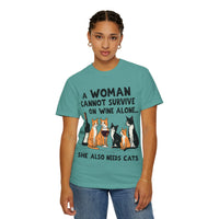 Load image into Gallery viewer, A Woman Cannot Survive on Wine Alone Funny Cat T-Shirt