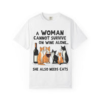 Load image into Gallery viewer, A Woman Cannot Survive on Wine Alone Funny Cat T-Shirt