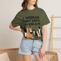 Load image into Gallery viewer, A Woman Cannot Survive on Wine Alone Funny Cat T-Shirt