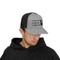 Load image into Gallery viewer, Snapback Trucker Cap - Lucky To Be Owned By A Black Cat
