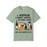 Load image into Gallery viewer, A Woman Cannot Survive on Wine Alone Funny Cat T-Shirt