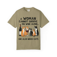 Load image into Gallery viewer, A Woman Cannot Survive on Wine Alone Funny Cat T-Shirt