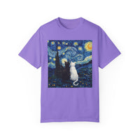 Load image into Gallery viewer, Starry Night Van Gogh Cute Cats, Unisex 100% Cotton Tee
