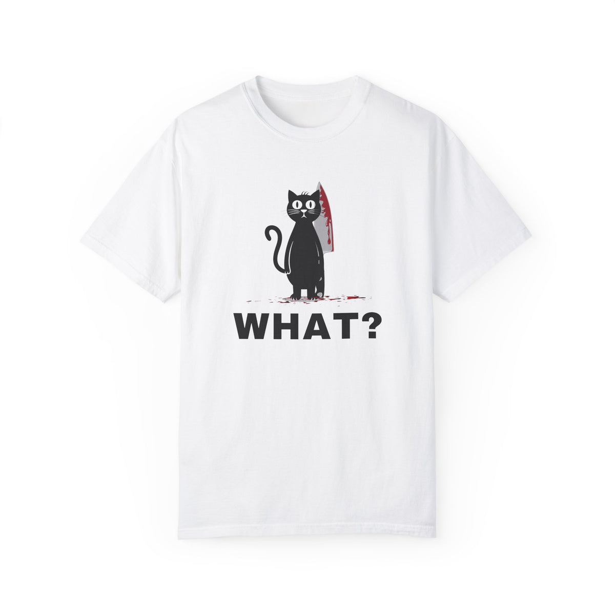 'What?' Murderous Black Cat, Unisex 100% Cotton Tee