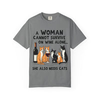 Load image into Gallery viewer, A Woman Cannot Survive on Wine Alone Funny Cat T-Shirt
