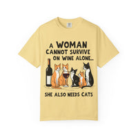 Load image into Gallery viewer, A Woman Cannot Survive on Wine Alone Funny Cat T-Shirt
