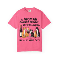 Load image into Gallery viewer, A Woman Cannot Survive on Wine Alone Funny Cat T-Shirt