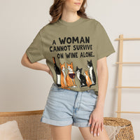 Load image into Gallery viewer, A Woman Cannot Survive on Wine Alone Funny Cat T-Shirt
