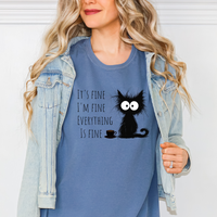 Load image into Gallery viewer, I&#39;m Fine! Frazzled Black Cat Shirt, Unisex 100% Cotton Tee
