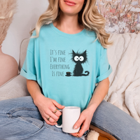 Load image into Gallery viewer, I&#39;m Fine! Frazzled Black Cat Shirt, Unisex 100% Cotton Tee
