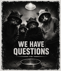 Load image into Gallery viewer, Cat Gang, T-Shirt - We Have Questions Edition