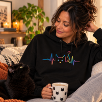 Load image into Gallery viewer, Rainbow Cat Heartbeat Hoodie – Cat Lover Gift