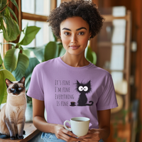 Load image into Gallery viewer, I&#39;m Fine! Frazzled Black Cat Shirt, Unisex 100% Cotton Tee
