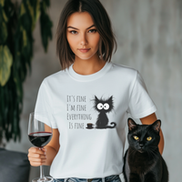 Load image into Gallery viewer, I&#39;m Fine! Frazzled Black Cat Shirt, Unisex 100% Cotton Tee
