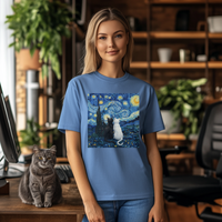 Load image into Gallery viewer, Starry Night Van Gogh Cute Cats, Unisex 100% Cotton Tee
