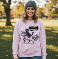 Load image into Gallery viewer, In My Defense, I Was Left Unsupervised, Guilty Cat on Unicorn Sweatshirt

