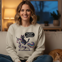 Load image into Gallery viewer, In My Defense, I Was Left Unsupervised, Guilty Cat on Unicorn Sweatshirt
