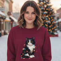 Load image into Gallery viewer, Tangled Christmas Lights, Tuxedo Cat Sweatshirt
