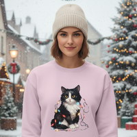 Load image into Gallery viewer, Tangled Christmas Lights, Tuxedo Cat Sweatshirt
